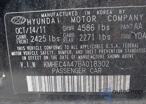 2011 Hyundai Sonata Hybrid from USA, damaged, VIN KMHEC4A47BA018302